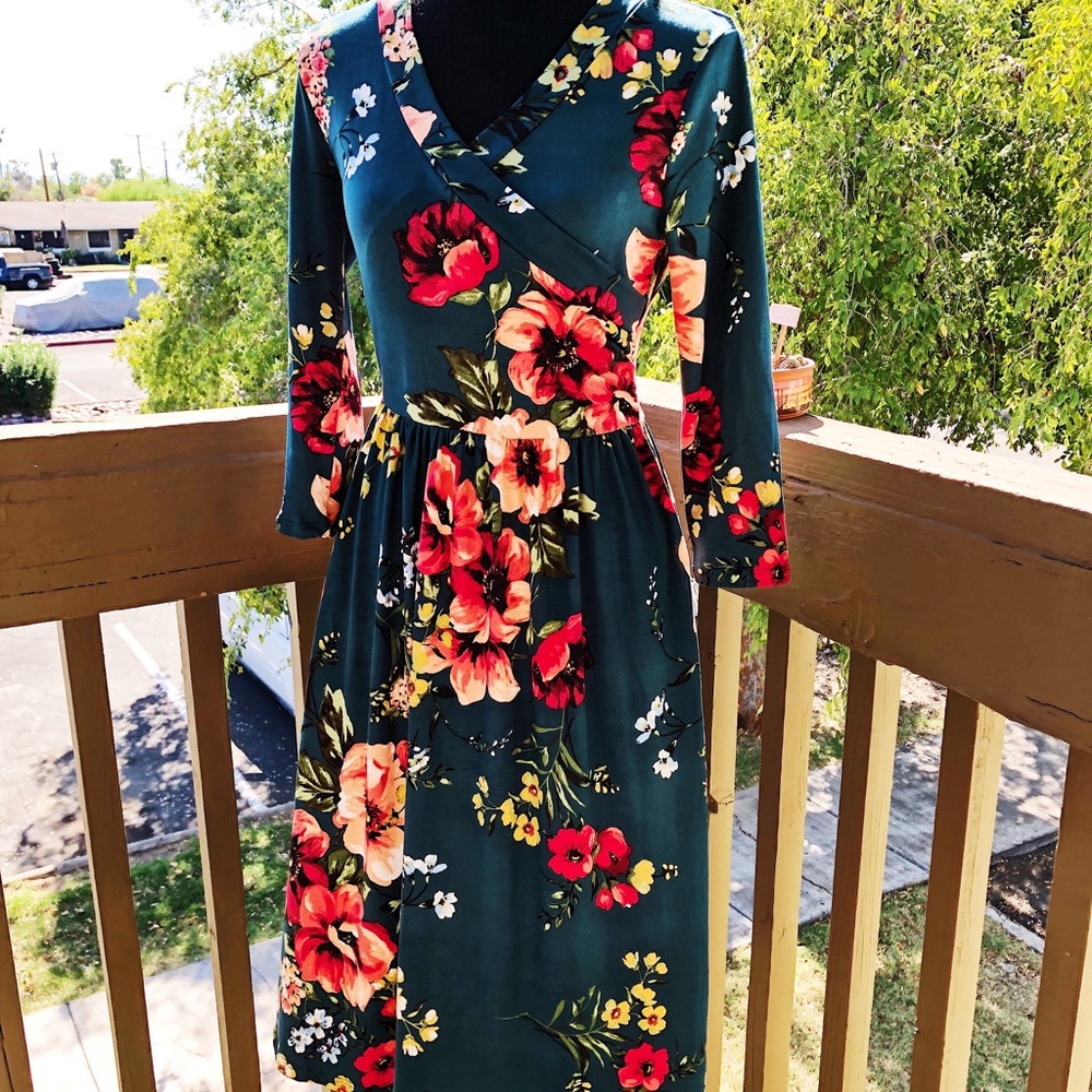Floral Wrap Midi Dress.